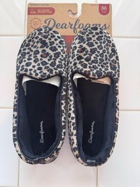 NWT Dearfoams Leopard Memory Foam Slippers M (7-8)